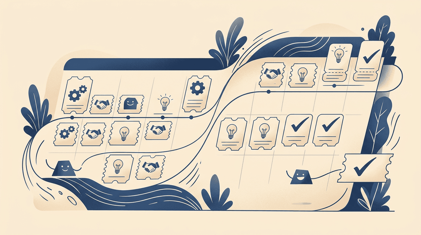 Illustration: communication cadence, tickets, and the first two weeks of working together.